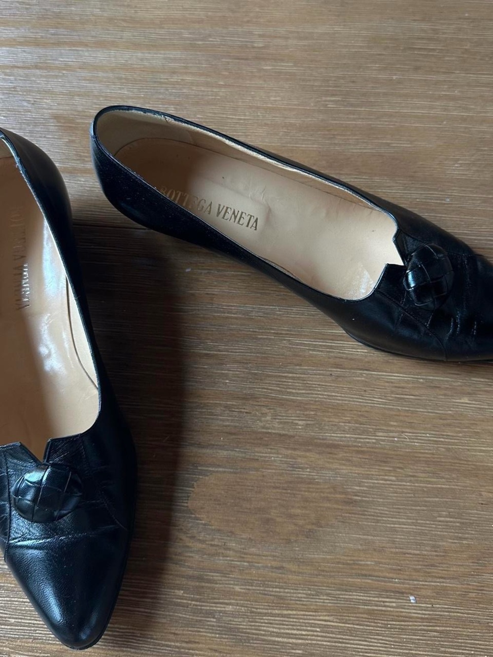 Bottega Veneta Black Leather Woven Detail Flats